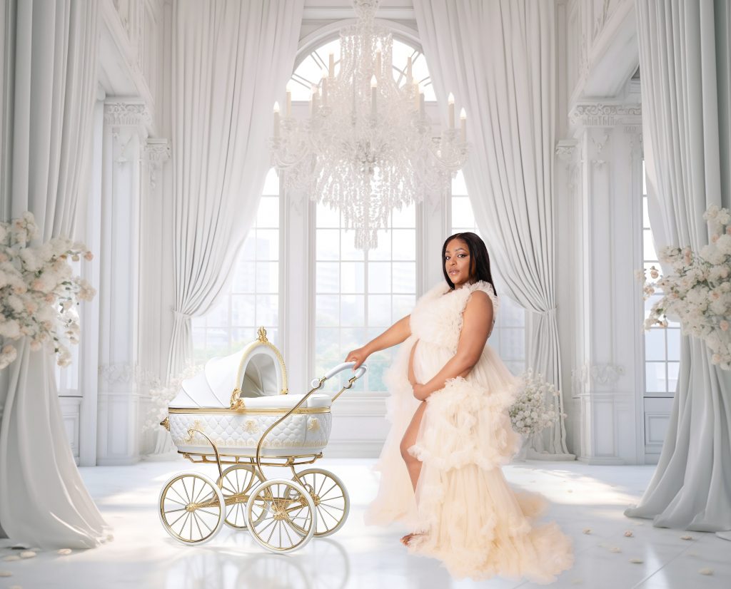 Mother-to-be posing for professional maternity portraits