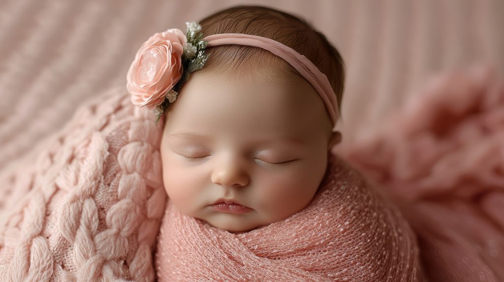 Newborn baby in basket prop during styled photoshoot